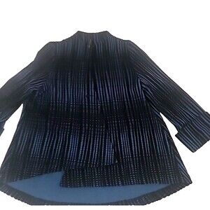 IC by Connie K Cardigan Jacket M Black Blue Stripe Art To Wear top 3/4 Sleeve